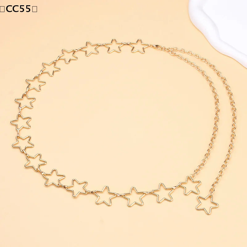 Star Metal Waist Chain Belt for Women – Gold & Silver Dress Belt Chain Waist Belt Qst