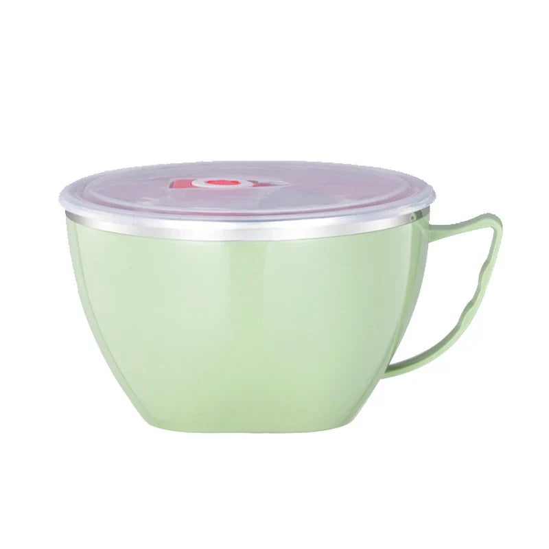 Stainless Steel Bowl with Handle – Anti-Scald Noodle Bowl Stainless Steel Bowl Qme Green 5PCS