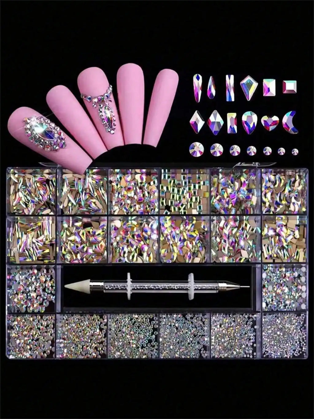 21-Grid AB Flat Bottom Diamond Nail Art Rhinestone Set Nail Art Rhinestones Qme AB color