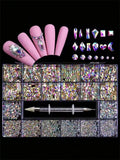 21-Grid AB Flat Bottom Diamond Nail Art Rhinestone Set Nail Art Rhinestones Qme AB color