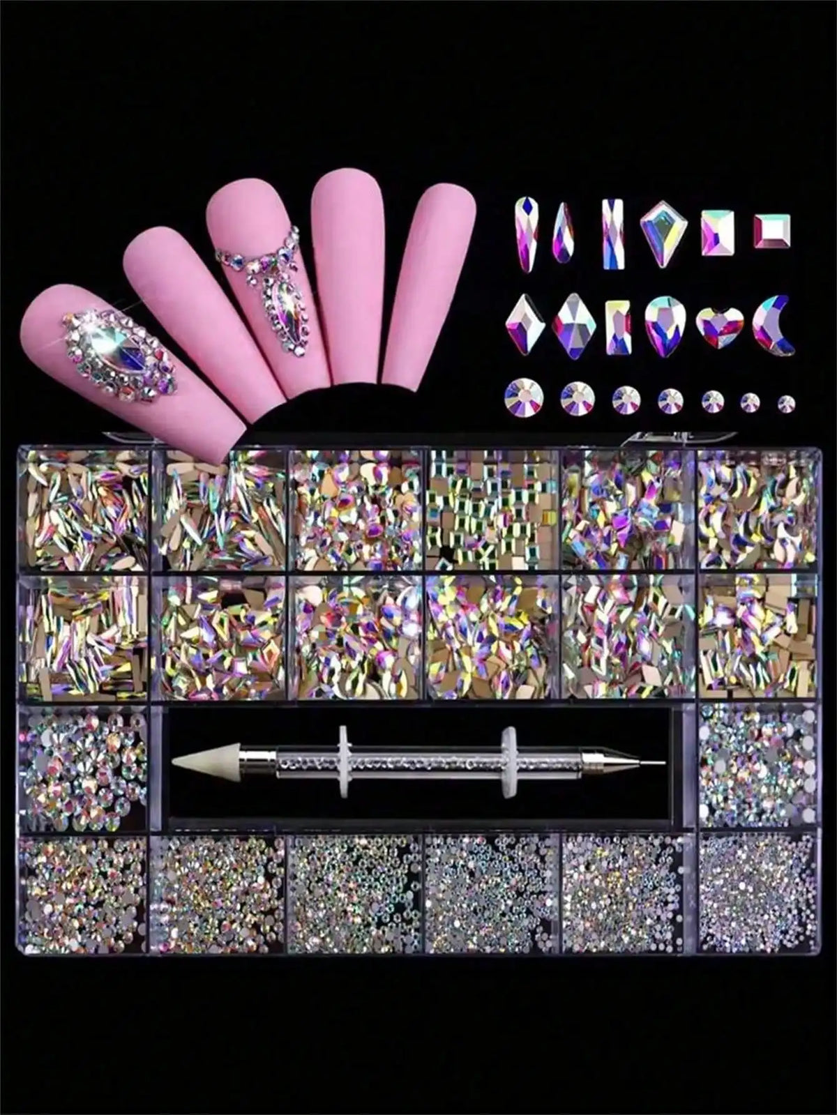 21-Grid AB Flat Bottom Diamond Nail Art Rhinestone Set Nail Art Rhinestones Qme AB color