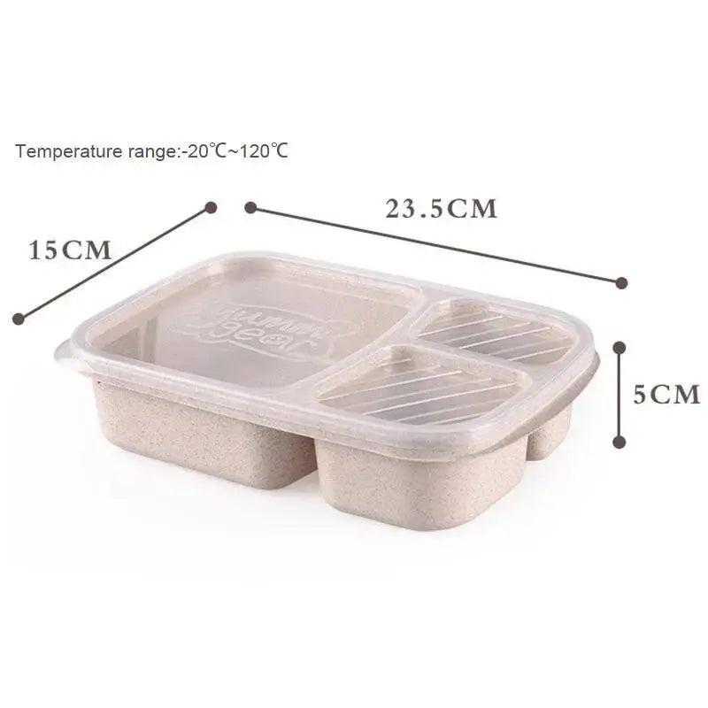 Wheat Straw Lunch Box 3-Grid Microwave Safe | Portable Lunch Box Qme