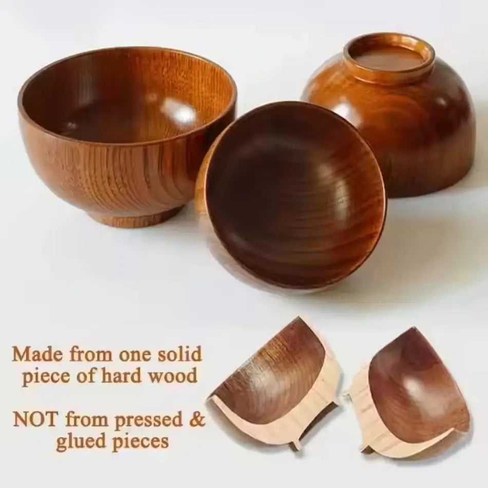 Japanese Jujube Wooden Bowl – Round Soup & Rice Bowl for Kids Wooden Serving Bowl Qme