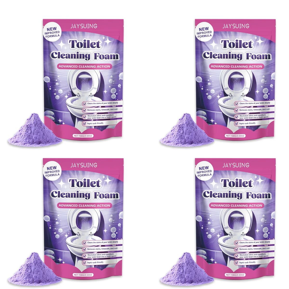 Toilet Cleaning Powder – Stain Remover & Odour Eliminator Toilet Cleaning Powder Qme 4 x 100g Boxed