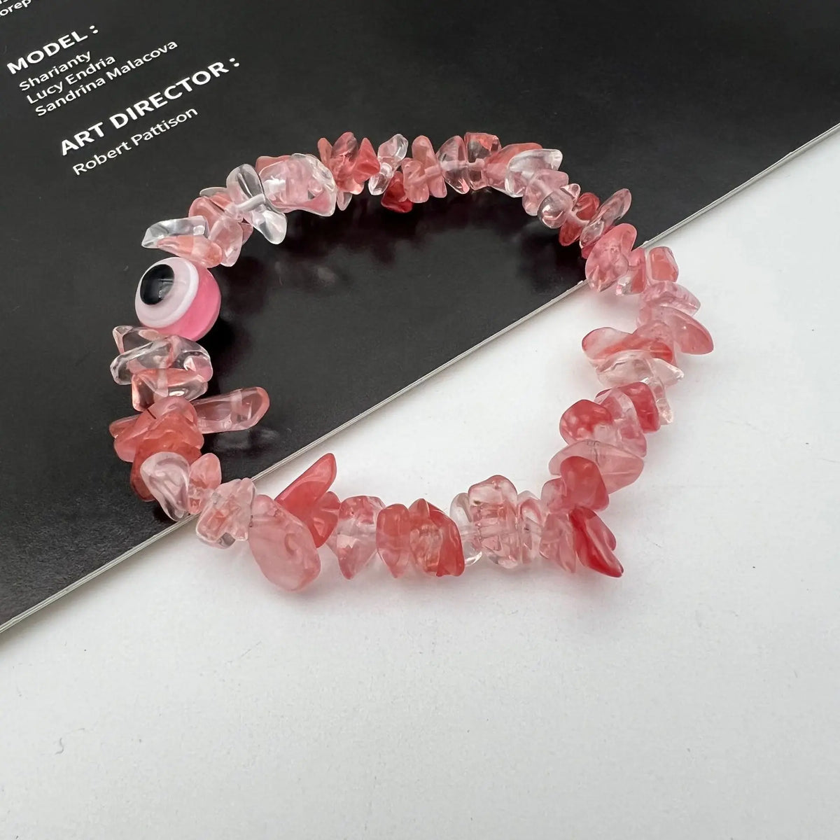 Blue Evil Eye Natural Stone Chip Bead Bracelet | 12 Colors Stone Bead Bracelet Qme Pink