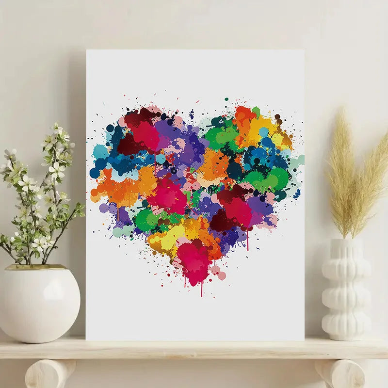 Abstract Colorful Heart Canvas Wall Art – Modern Watercolor Print Canvas Wall Art Qst