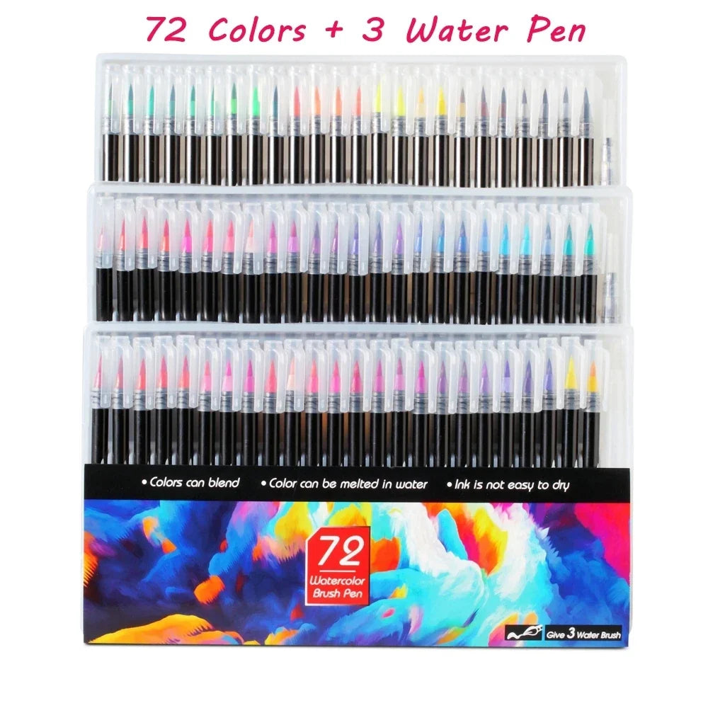 Watercolor Brush Pens 12–72 Colors | Soft Tip Art Markers Watercolor Brush Pens Qme 72Color-3Water Pen