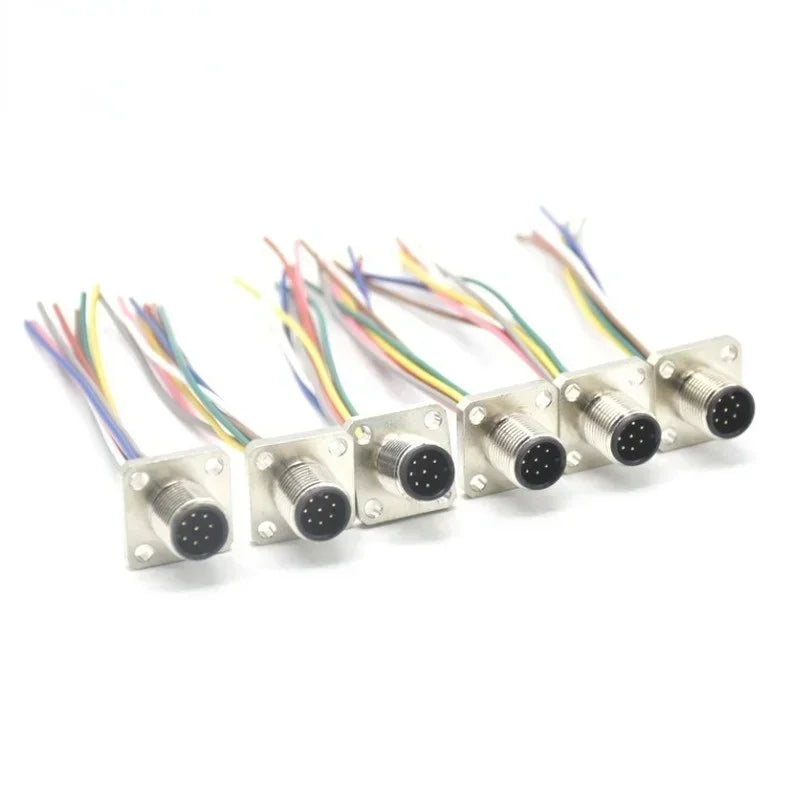 M12 Aviation Plug 8-Core 6P 2A Square Fixed Male Connector Aviation Plug Connector Qme Default Title