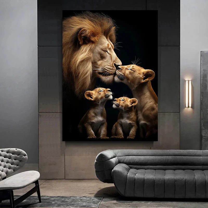 Lion Family Wildlife Canvas Wall Art – Unframed Poster Print Canvas Wall Art Qst