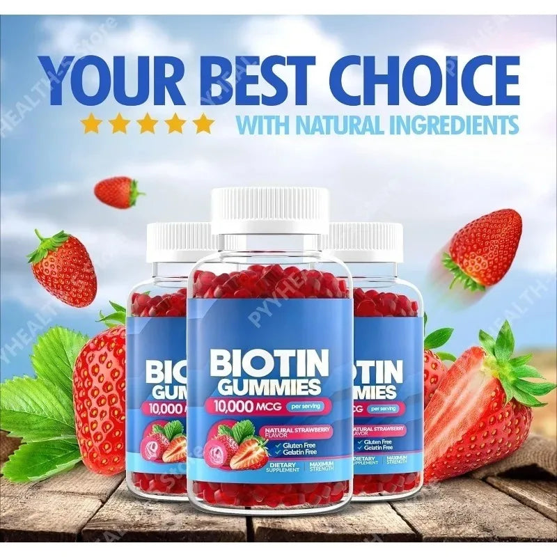 Biotin Gummies for Hair, Skin & Nails – Strawberry, 60ct Biotin Supplement Gummies Qst