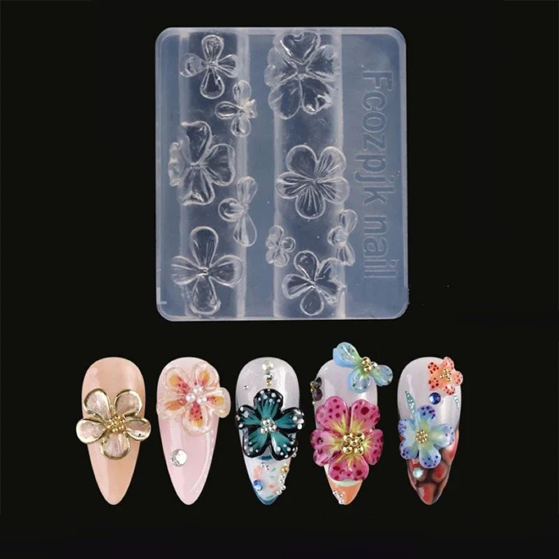 3D Silicone Nail Mold – Lily & Hibiscus Flower Carving Design Nail Art Mold Qme A2