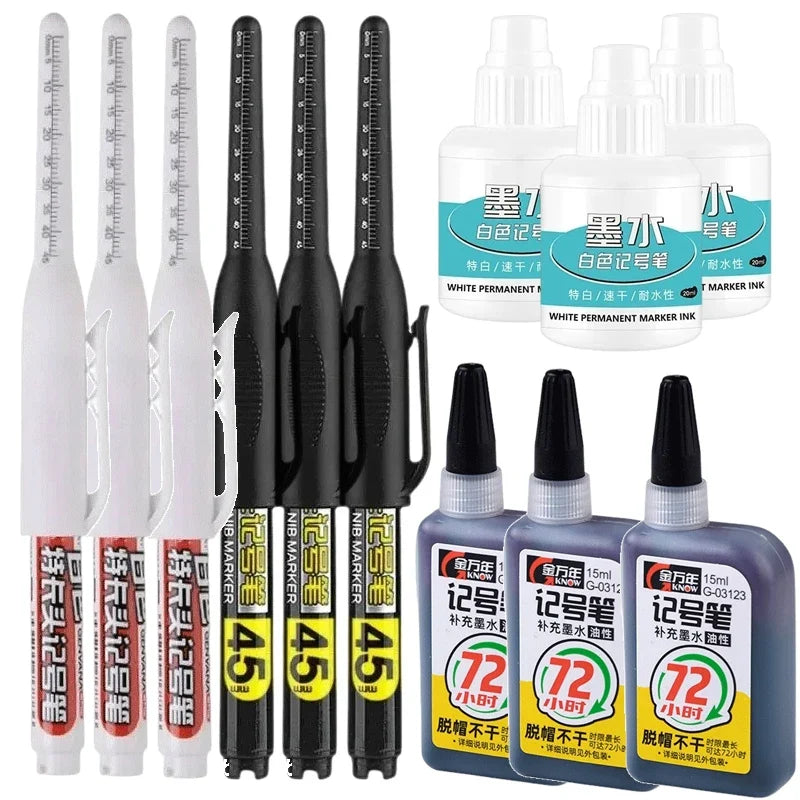 Waterproof Deep Hole Marker Pen – Tile & Carpentry | Qme Deep Hole Marker Pen Qme 6 pens 6 inks mix-B