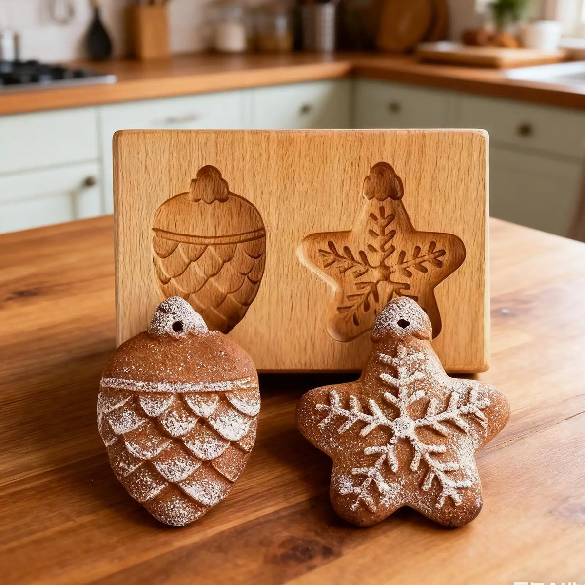 Wooden 3D Cookie Press Stamp – Easy Release Baking Mold Cookie Press Mold Qme
