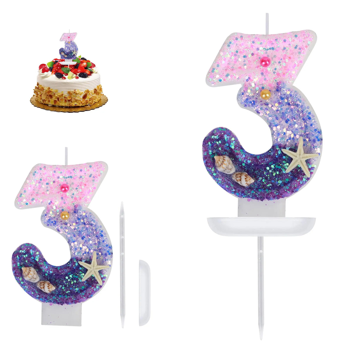 Pink Mermaid Number Birthday Candle – Ocean Beach Cake Topper Birthday Cake Candle Qst seas and oceans3