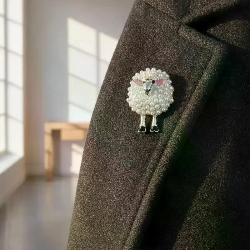 Vintage Sheep Faux Pearl Brooch | Elegant Animal Lapel Pin Lapel Pin Brooch Qme