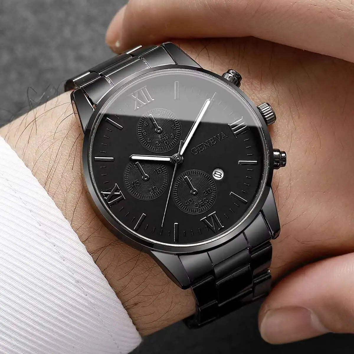 Men's Roma Dial Business Quartz Watch with Calendar Men's Quartz Watch Qme