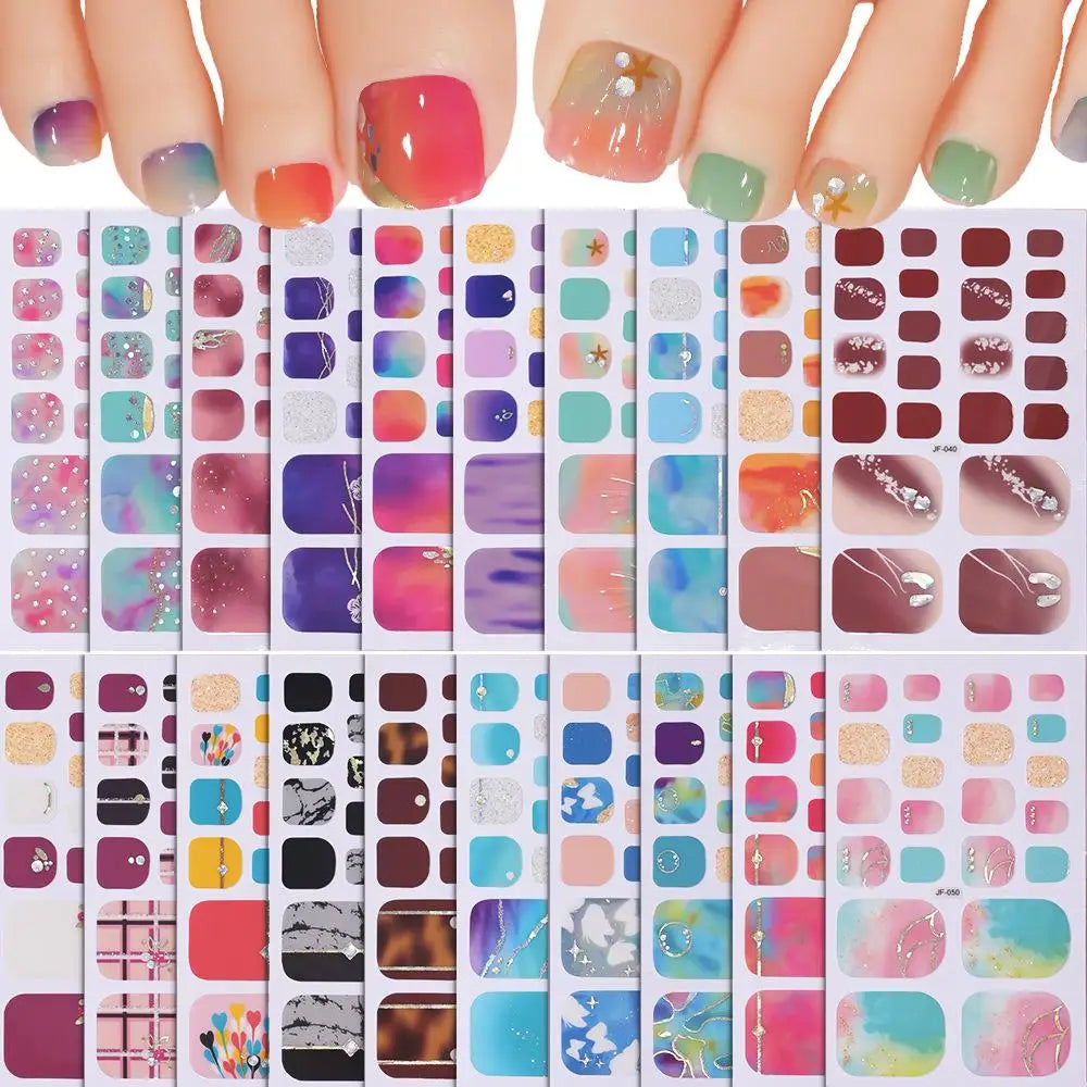 Glitter Toenail Stickers Full Wraps – 22 Tips, 20 Colors Toenail Wrap Stickers Qme