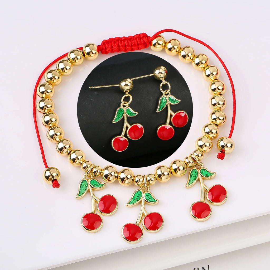Cherry Strawberry Cubic Zirconia Bracelet & Earring Set | 16 Colors Jewelry Set Qme Jewelry Set 16