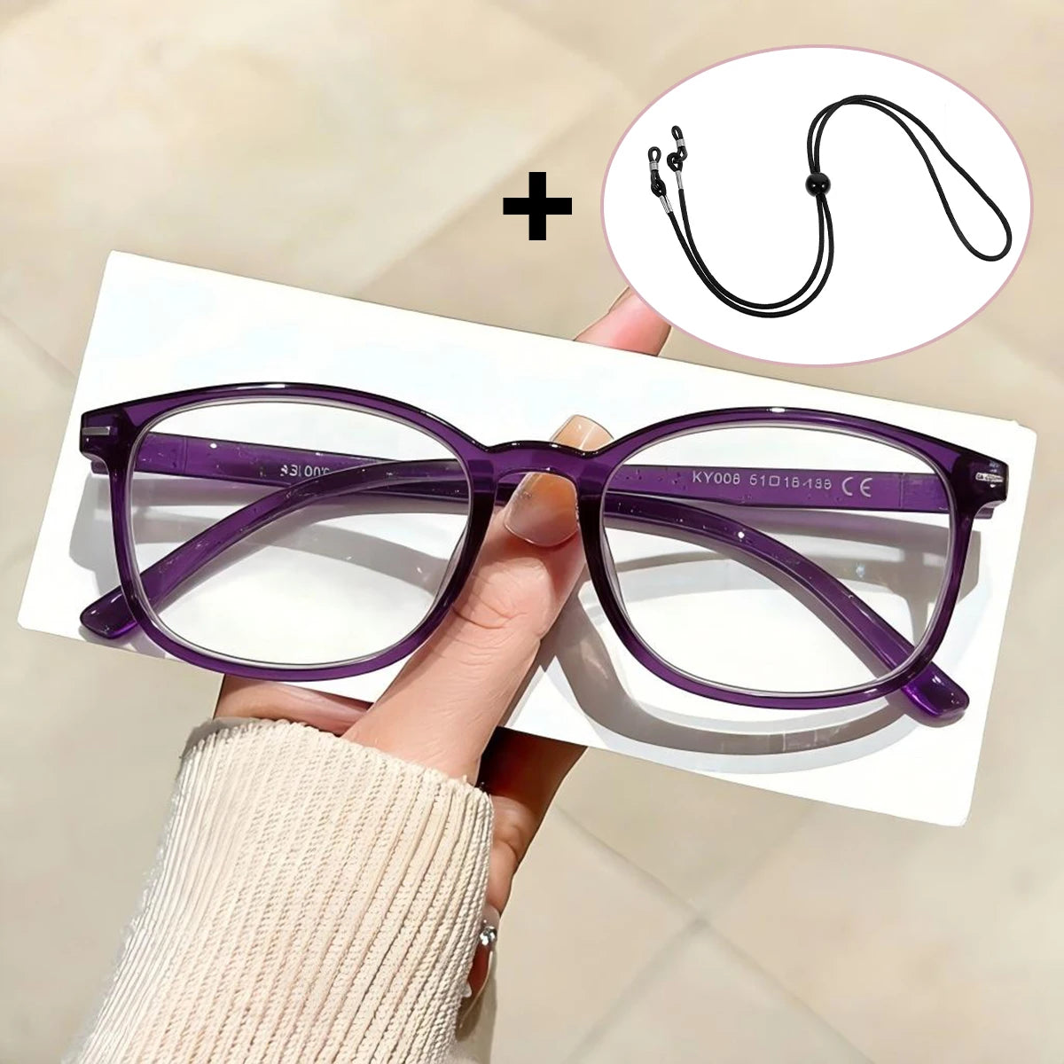 VOPHA Blue Light Blocking Reading Glasses with Retainer Strap Reading Glasses Qst 300 Purple
