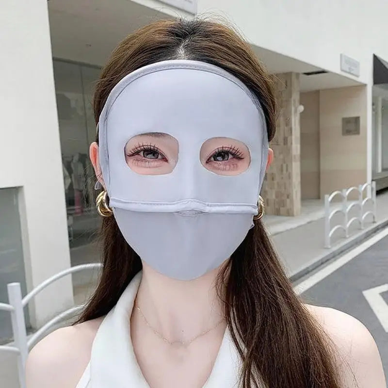 Women's UV Full Face Sun Mask – Breathable Outdoor Cover Sun Protection Mask Qst Gray