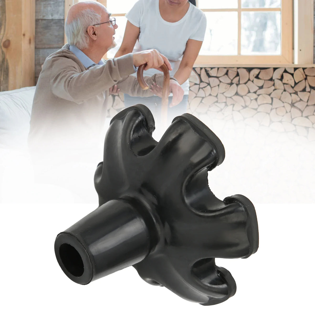 Nonslip Rubber Cane Tips – 6 Pillar Design, 19mm Walking Stick Rubber Cane Tips Qme
