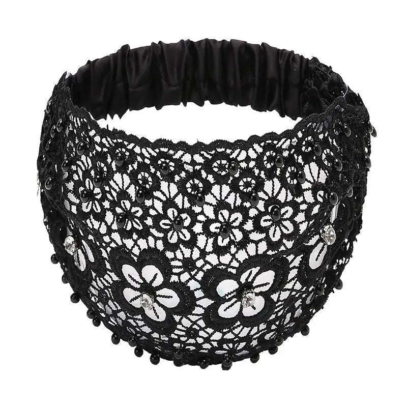 Women's Rhinestone Faux Pearl Hollow Flower Wide Headband Fashion Headband Qst A1