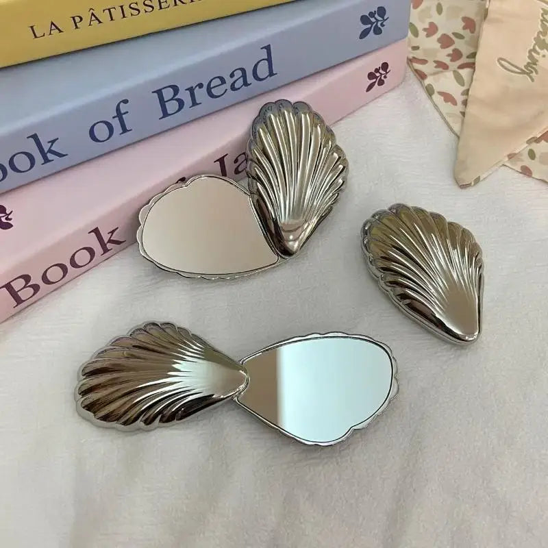 Seashell Compact Mirror – Double-Sided Foldable Metal Travel Mirror Compact Makeup Mirror Qst