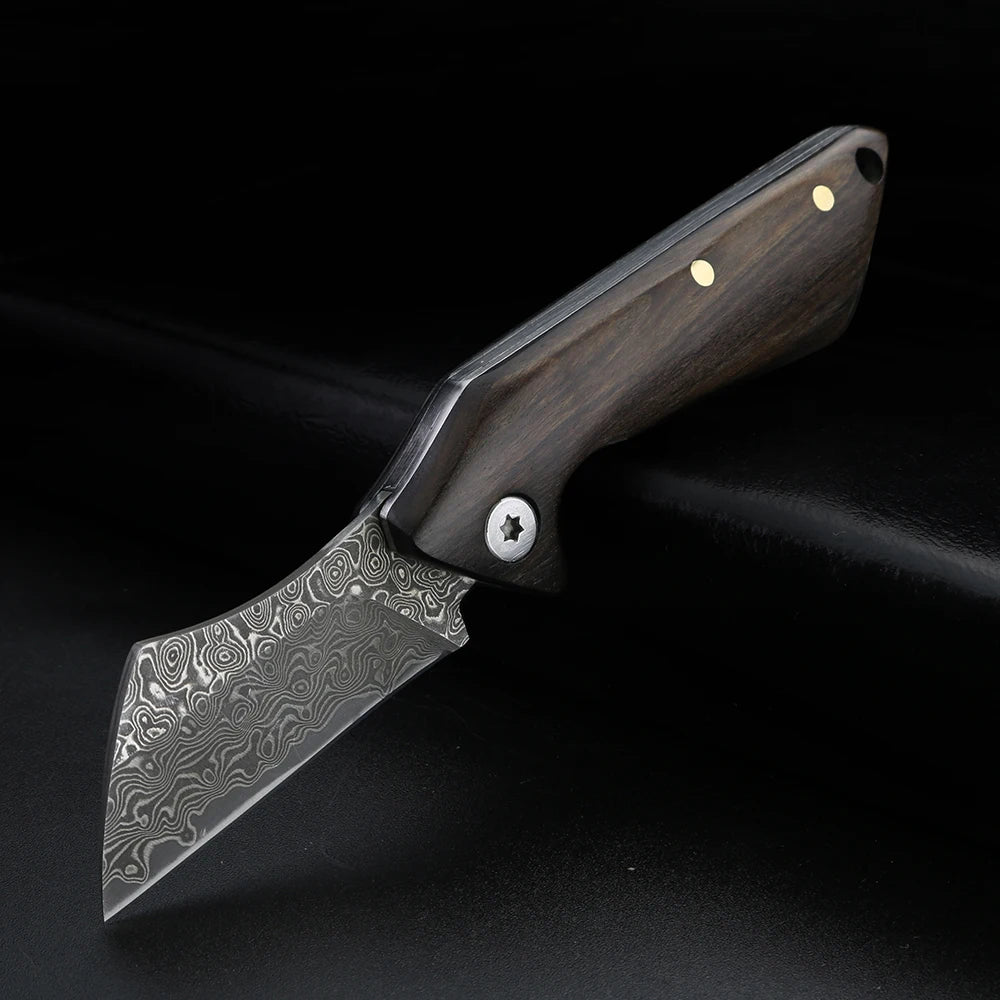 XUANFENG Damascus Steel Brass Skeleton Folding Pocket Knife Folding Pocket Knife Qst