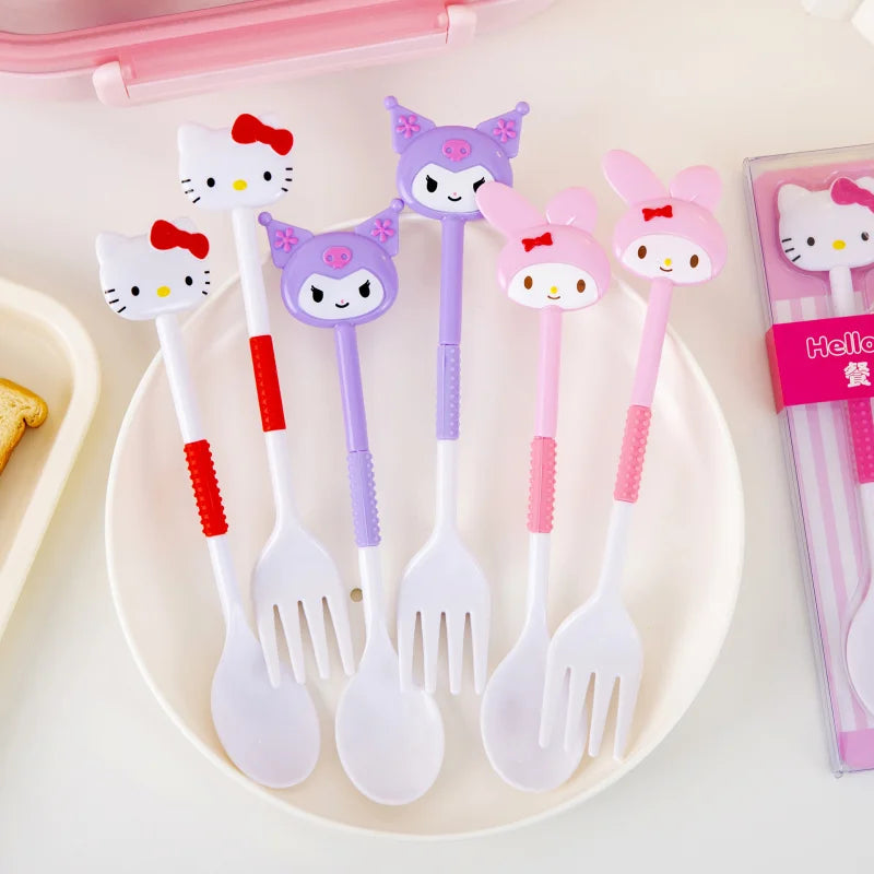 Hello Kitty Kuromi Cute Fork & Spoon Set – 5 Colors Kawaii Cutlery Set Qme