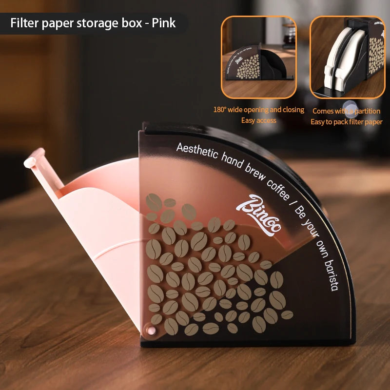 Bincoo Fan-Shaped Coffee Filter Paper Storage Box – Dustproof Coffee Filter Storage Box Qst pink