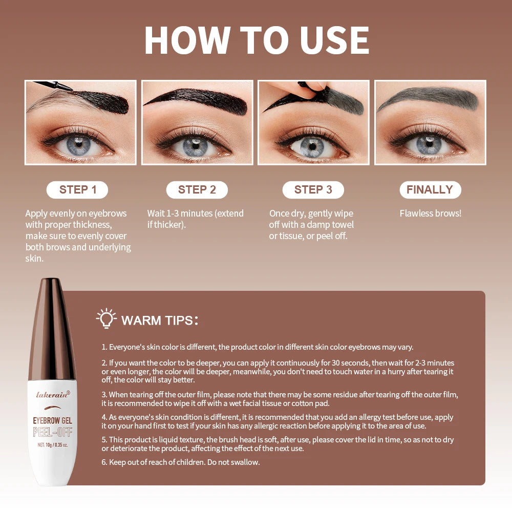 Lakerain Tear-Off Eyebrow Gel – Waterproof Long-Lasting Tint Eyebrow Gel Qst