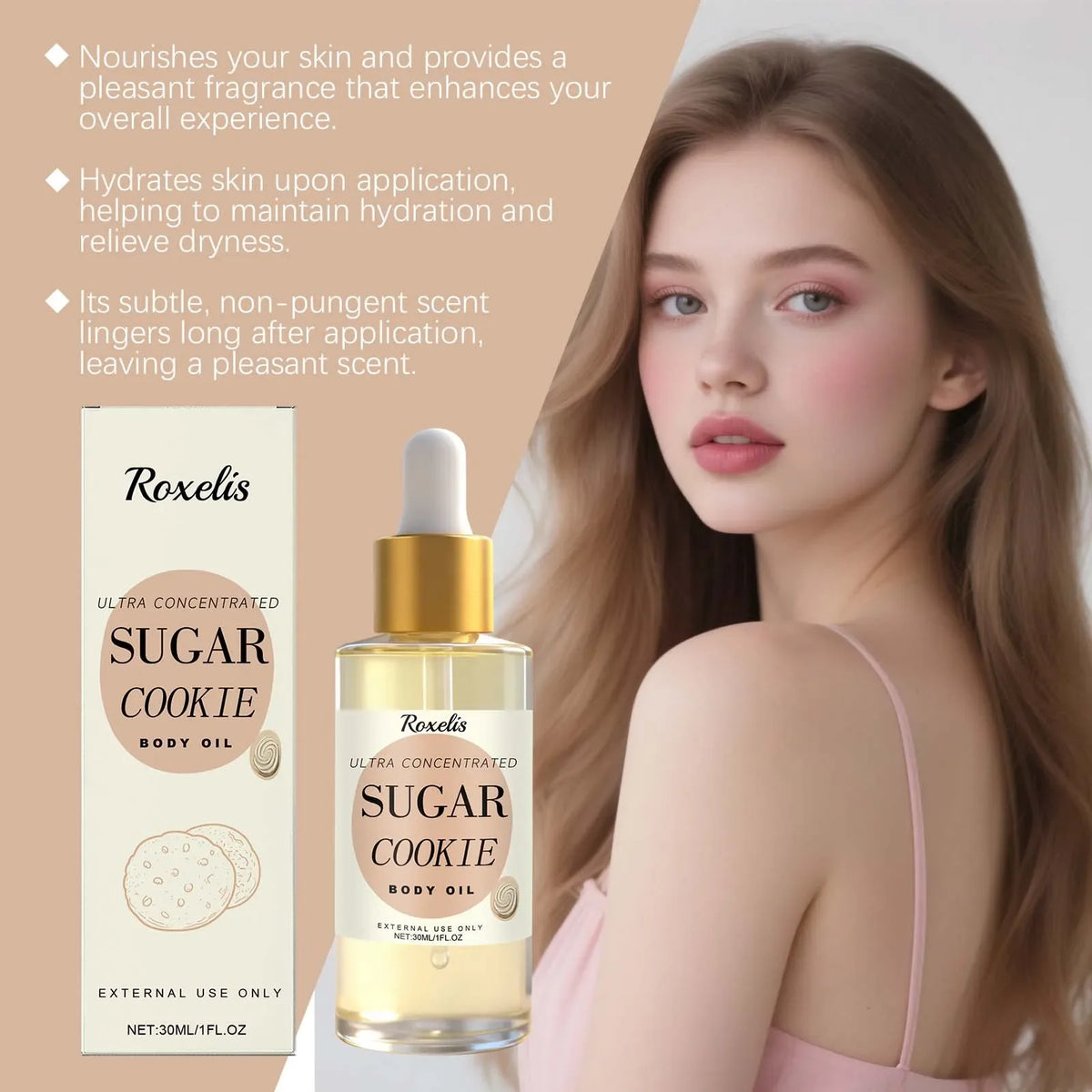 Sugar Cookie Fragrance Body Oil – Moisturizing & Nourishing Fragrance Body Oil Qme