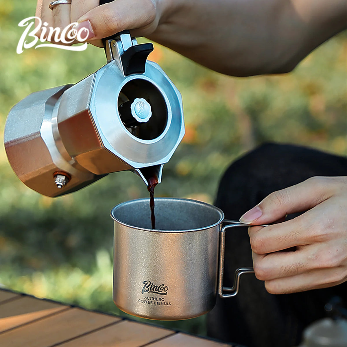 Bincoo Pure Titanium Folding Handle Mug – Camping Coffee Cup Titanium Camping Mug Qst