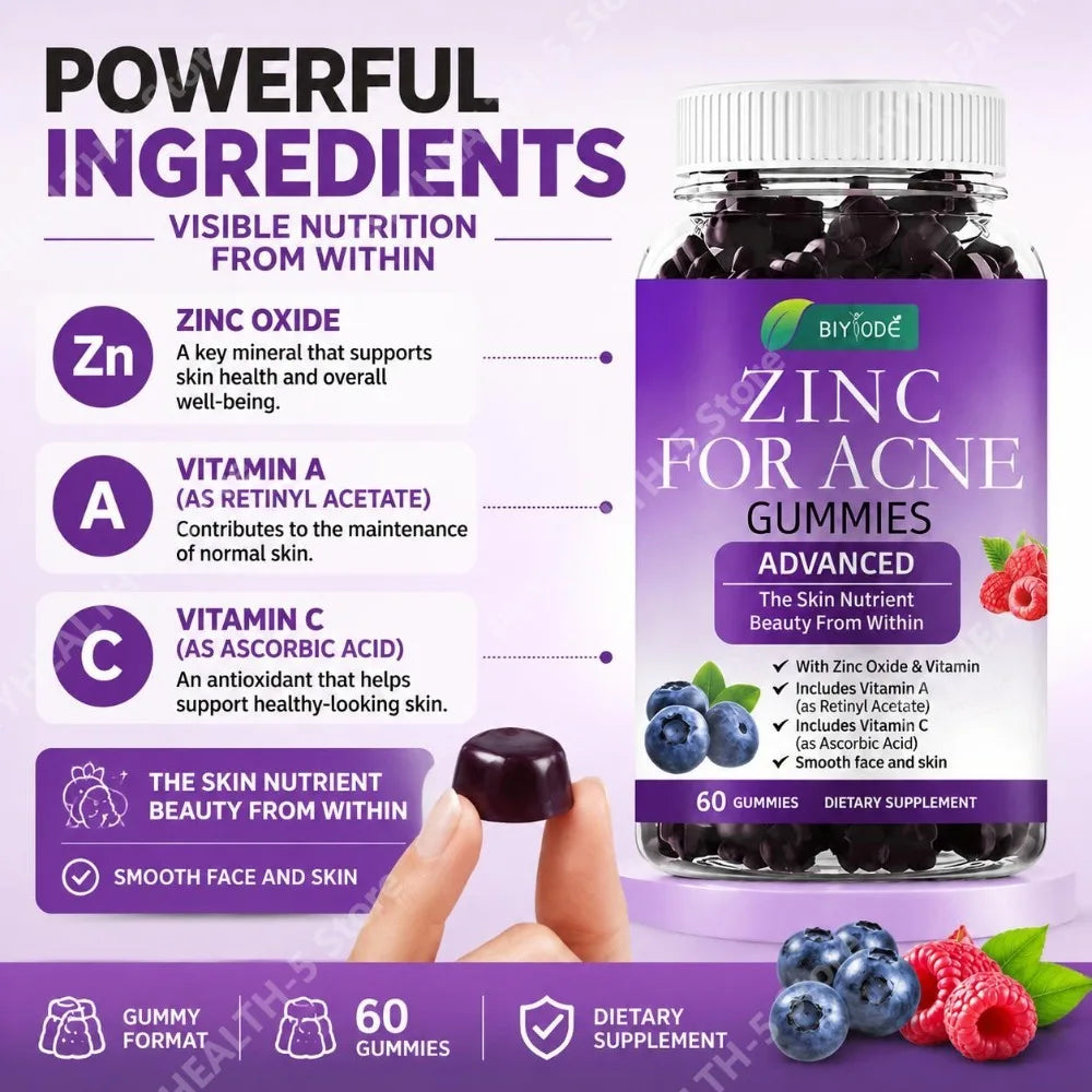 BIYODE Zinc Oxide Gummies with Vitamin A & C – 60 Count Vitamin Gummies Qst