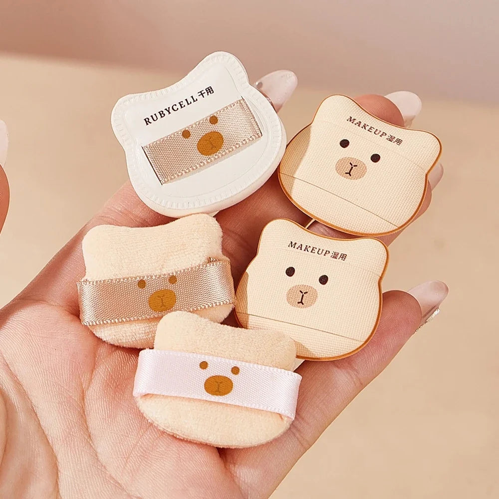 5-Pack Cute Bear Powder Puff – Soft Plush Wet & Dry Sponge Makeup Powder Puff Qme