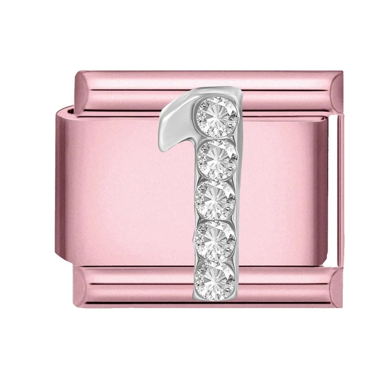 Zircon Number Italian Charm Links 0-9 | Stainless Steel DIY Italian Charm Links Qme Style 12