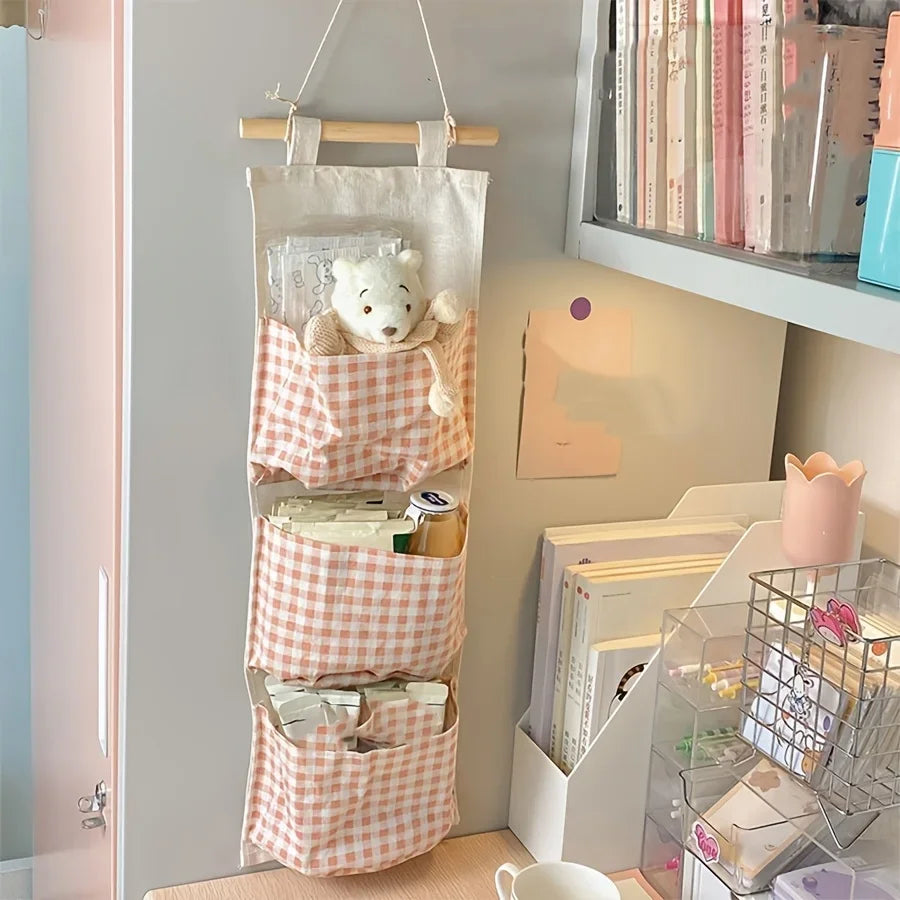 Pink Canvas Wall-Mounted Storage Rack – Bedroom Organizer Wall Storage Rack Qme