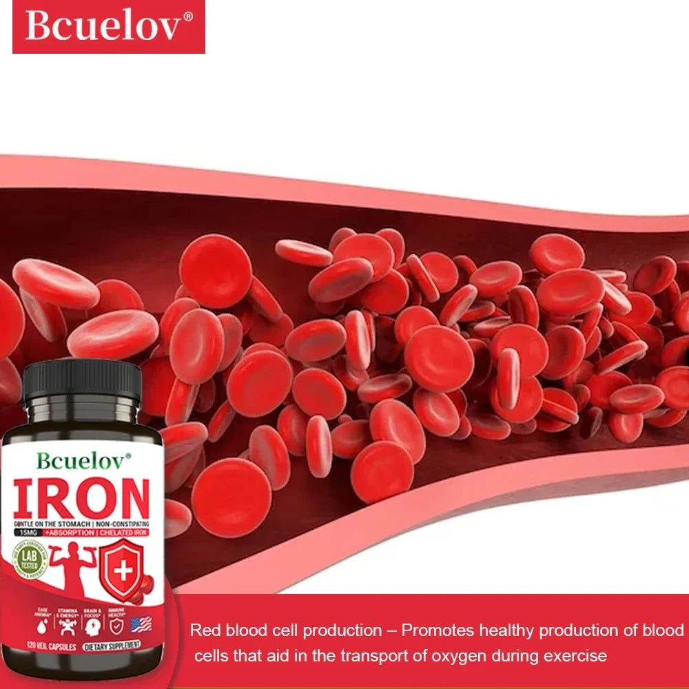 Bcuelov Iron Supplements 15mg – Energy & Immune Support Iron Supplement Qst