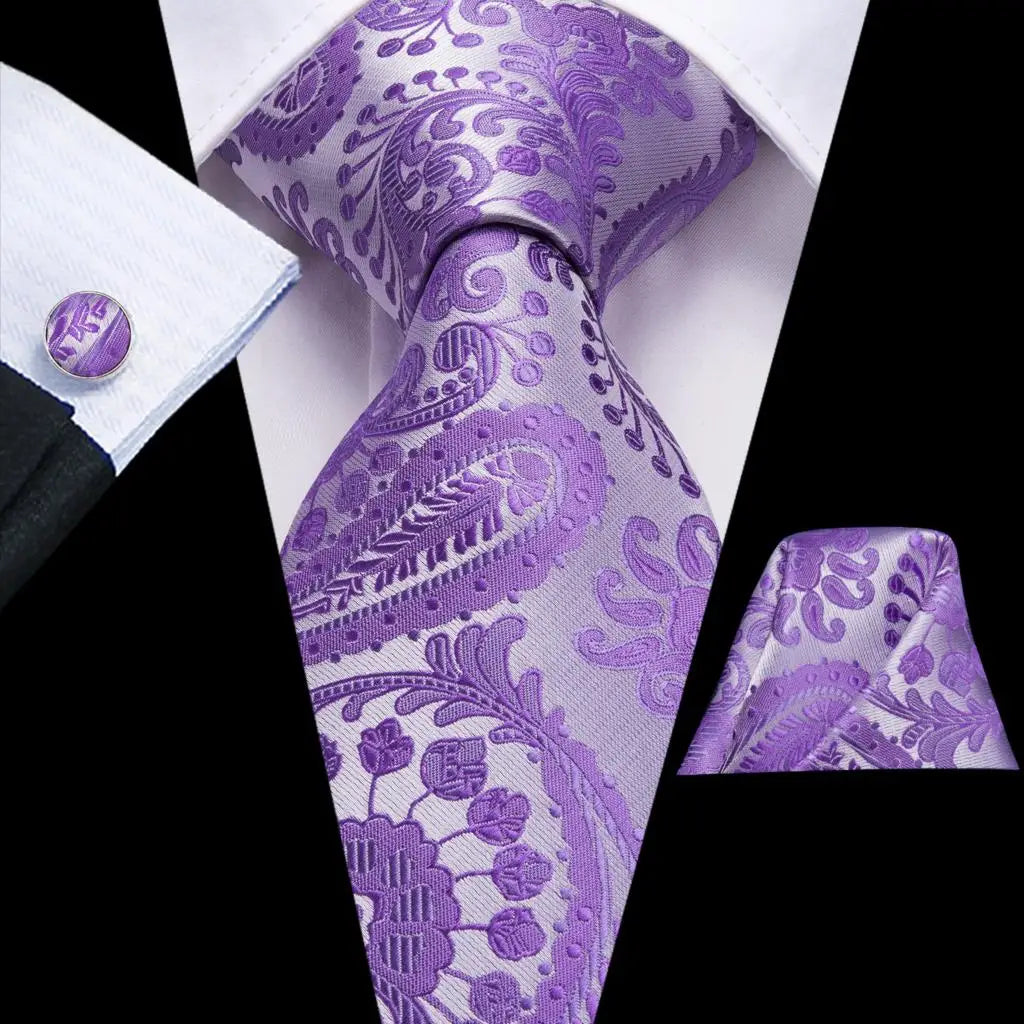 Hi-Tie Purple Silver Striped Silk Necktie – Men's Wedding Tie Silk Necktie Qme SN-3224