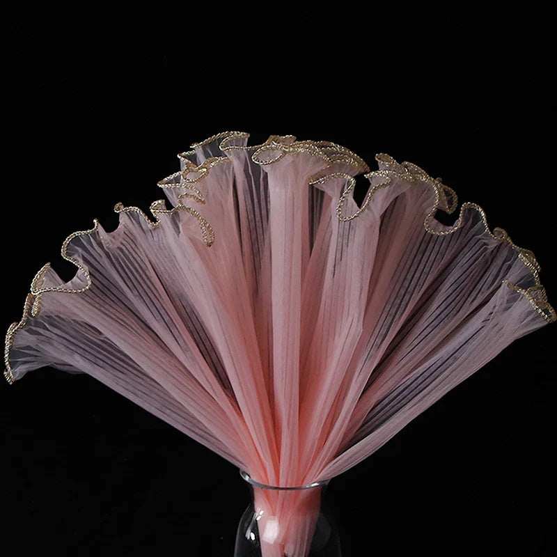 Pearl Tulle Flower Wrapping Net – Gold Wave Edge Floral Bouquet Floral Wrapping Net Qme