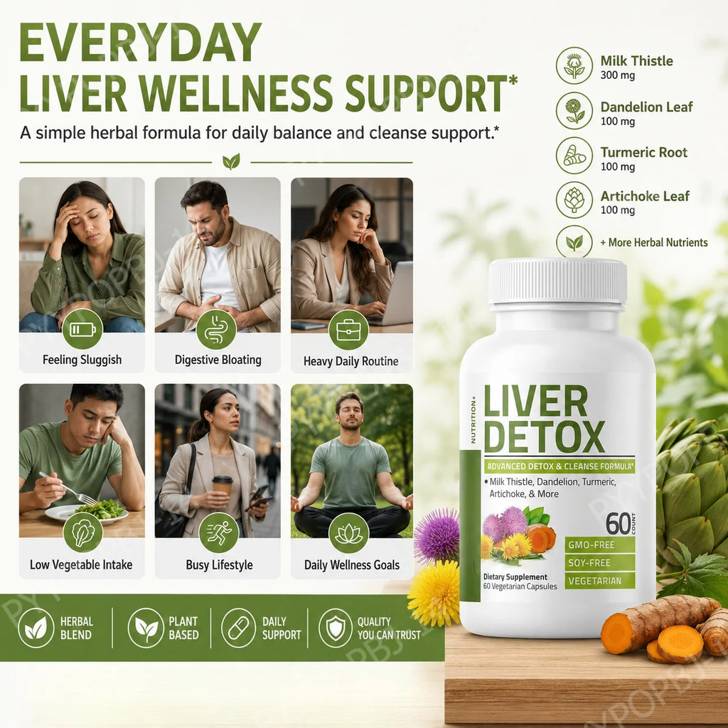 Liver Detox 60 Capsules – Milk Thistle & Dandelion Extract Herbal Supplement Qst