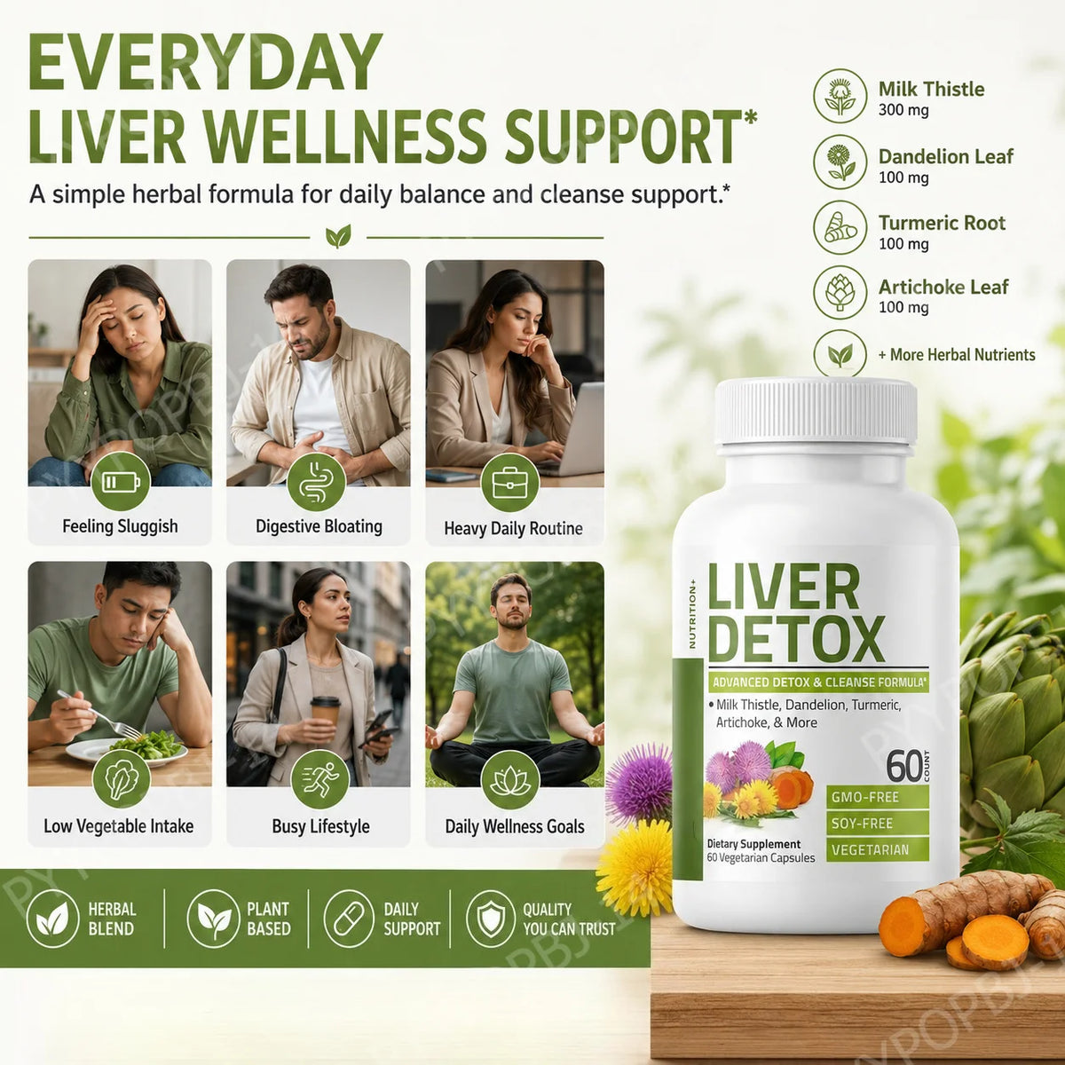 Liver Detox 60 Capsules – Milk Thistle & Dandelion Extract Herbal Supplement Qst
