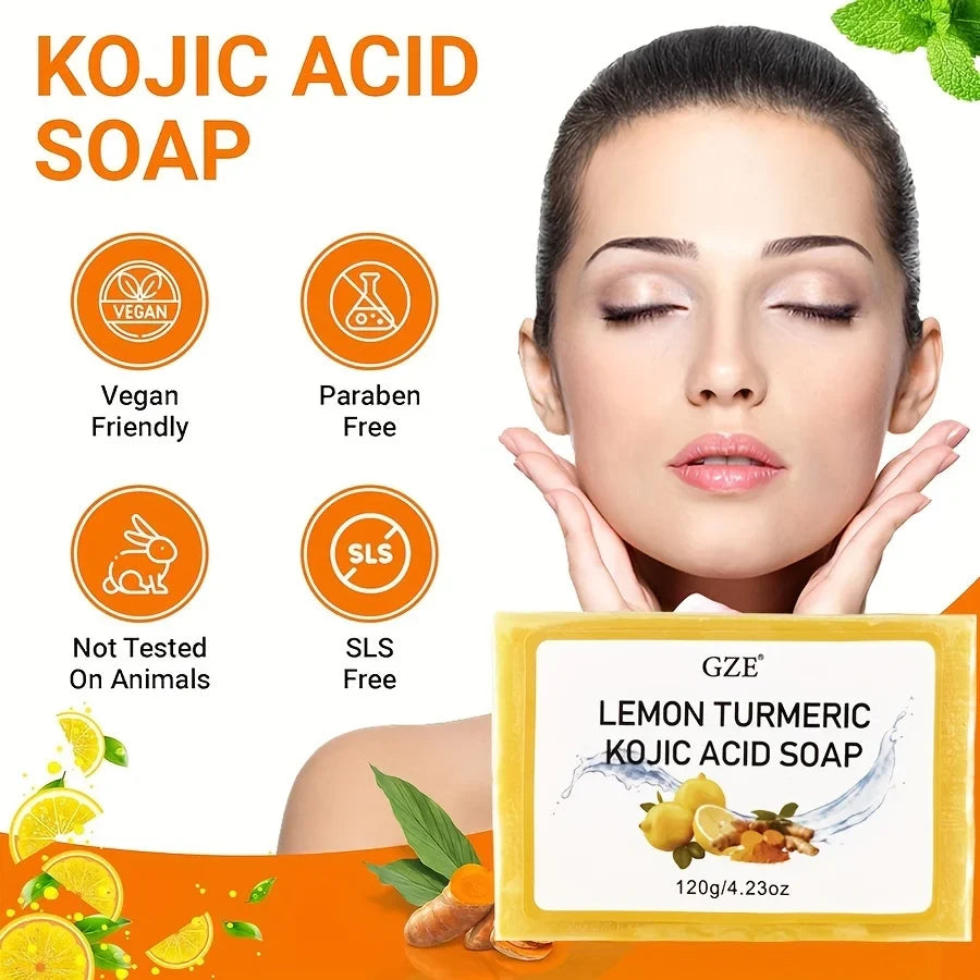 Lemon Turmeric Kojic Acid Soap with Shea Butter | GZE Brightening Bar Soap Qme
