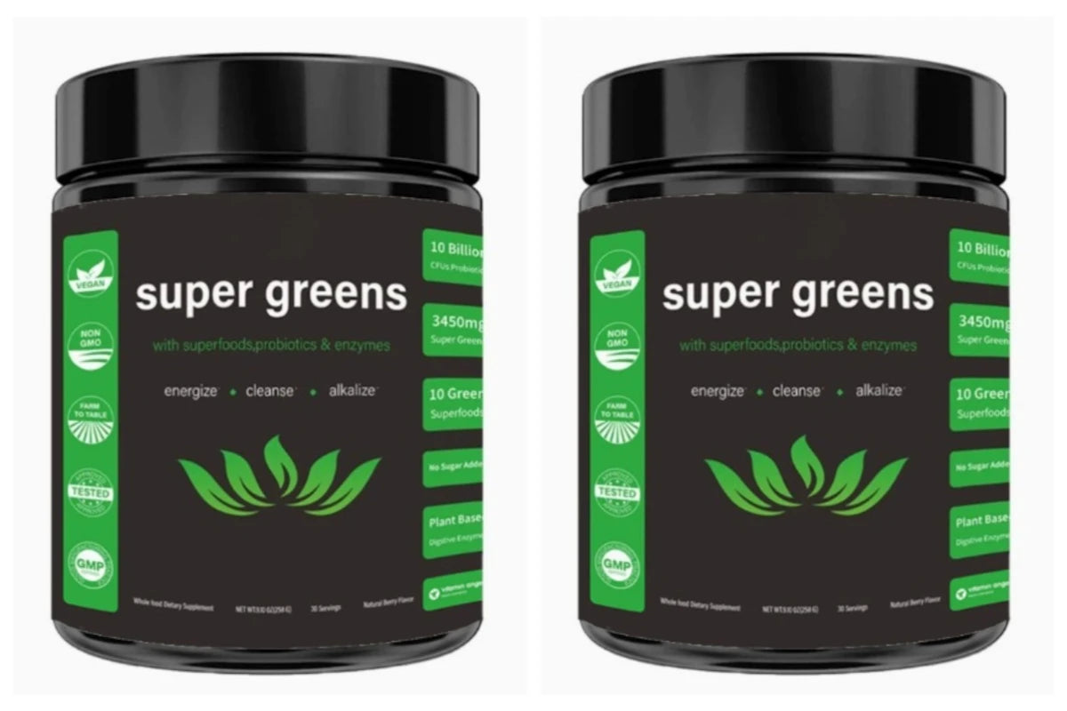 Super Greens Powder – Fruits, Veggies & Probiotics, 30 Servings Greens Supplement Powder Qst 2 cans
