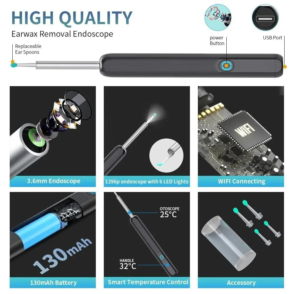 Smart Visual Ear Cleaner HD Camera WiFi USB | App-Controlled Ear Cleaning Tool Qme