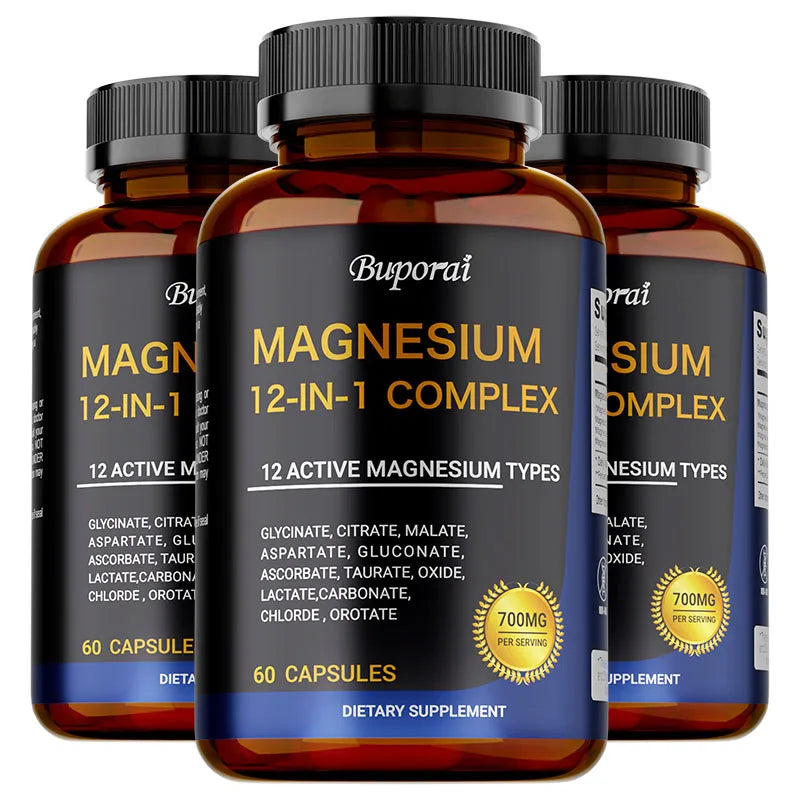 Magnesium Complex Capsules – 12 Forms for Bone & Muscle Mineral Supplement Qst 60 Capsule-3bottles