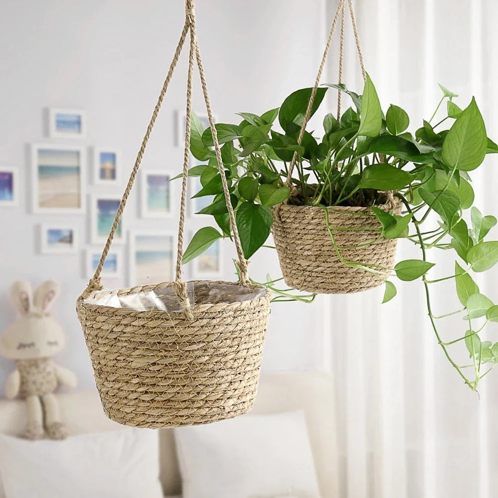 Woven Rattan Hanging Basket Planter for Orchids & Flowers Hanging Basket Planter Qme