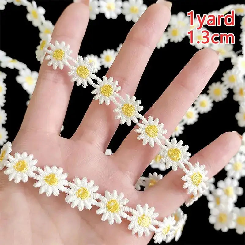 White Yellow Embroidered Lace Trim – Soft Polyester DIY Fabric Embroidered Lace Trim Qme