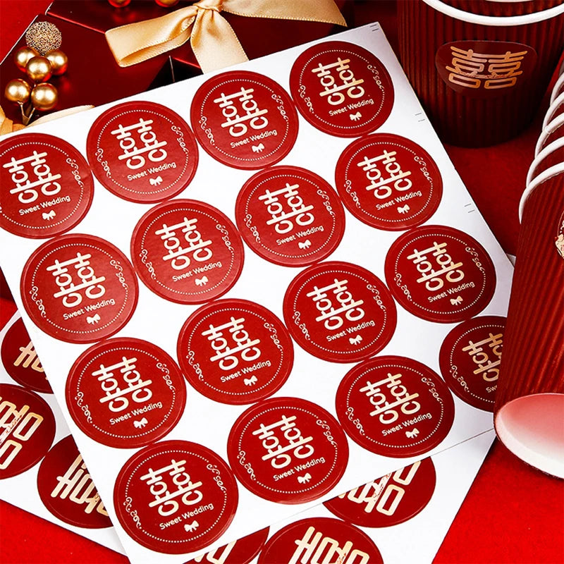 16pcs Double Happiness Wedding Stickers – Red Blessing Labels Wedding Stickers Qst