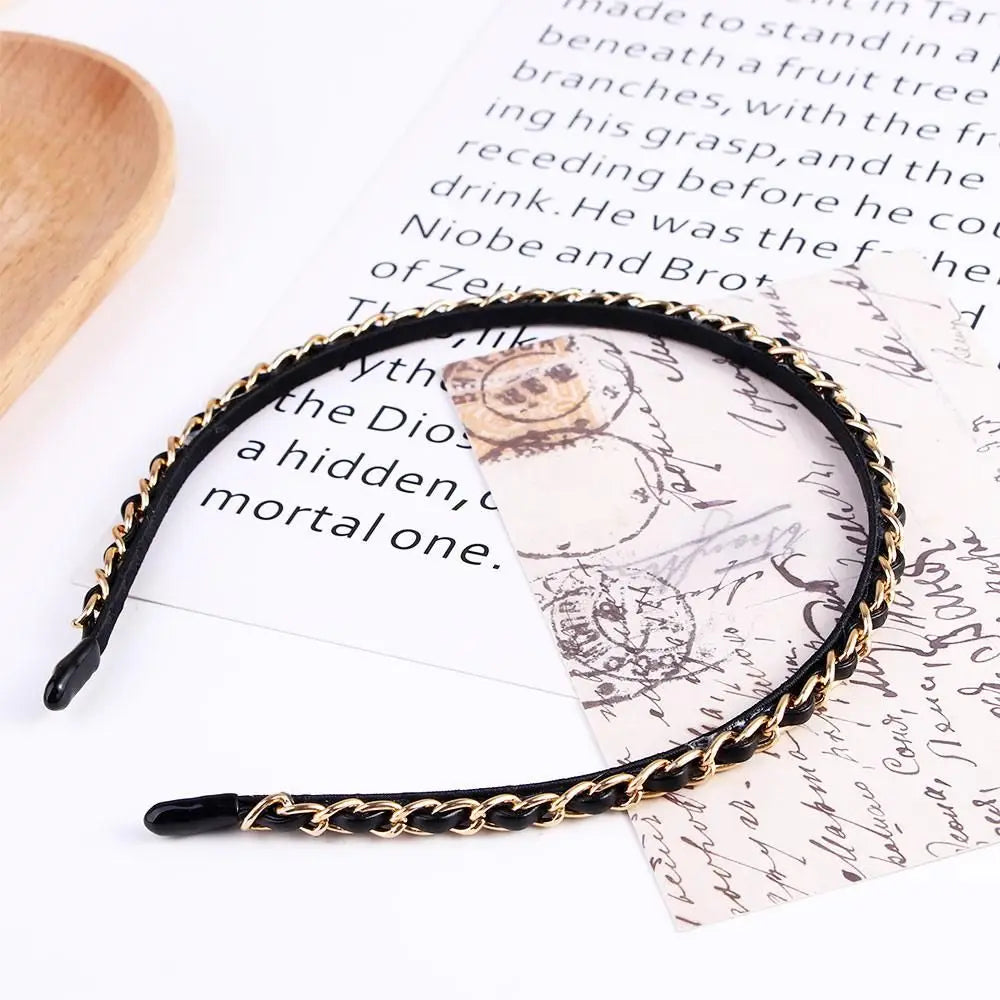 Women's Black Gold Punk Chain Headband | Hair Hoop Accessory Punk Chain Headband Qme